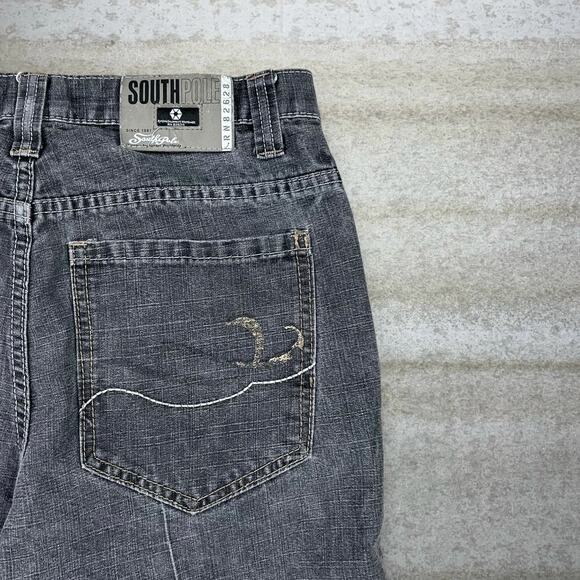 Vintage Y2K Southpole Skater Jean Shorts Youth 16 Baggy Wide Leg Black Wash - Picture 3 of 5